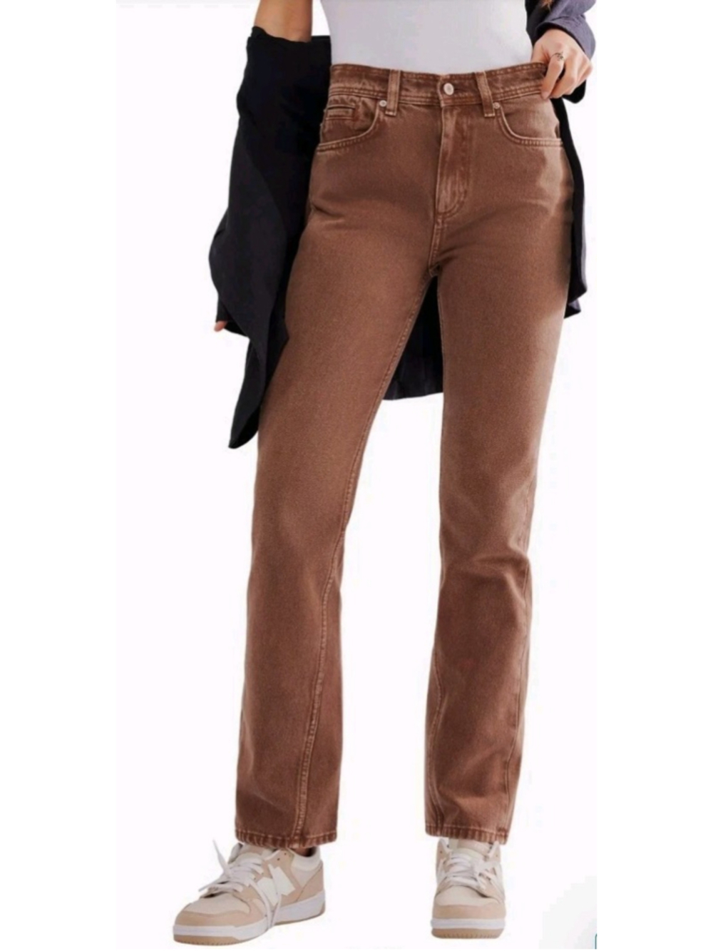Free People Xena High Rise Slim Straight Jeans Brown Chocolate Mousse Sz 27 NWT